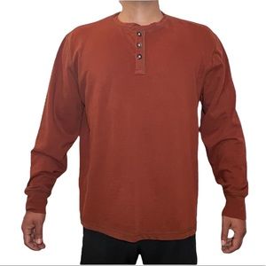 G.H. Bass & Co. Mens Orange Rust Heather Jersey Henley Long Sleeve Shirt Size XL